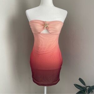 SHEIN Strapless Pink to Red Ombre Dress with Starfish Detail